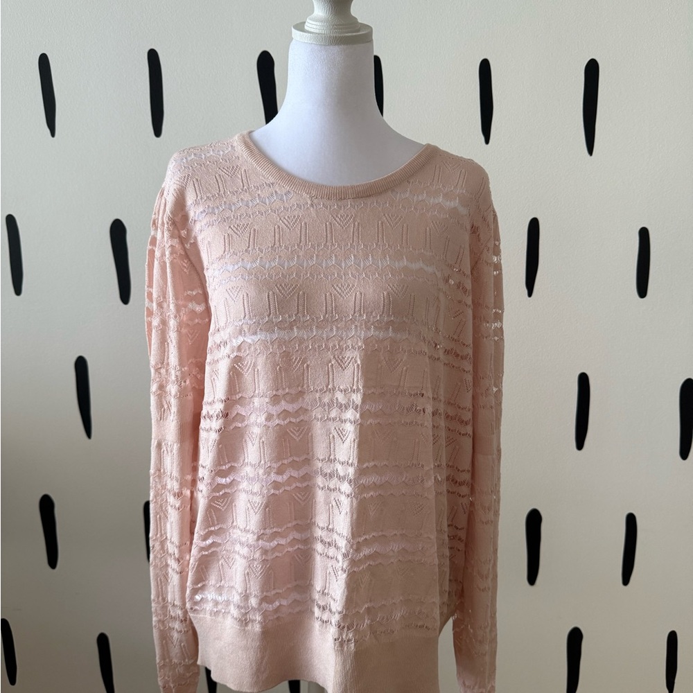 Express Light Pink Lace-Pattern Knit Top